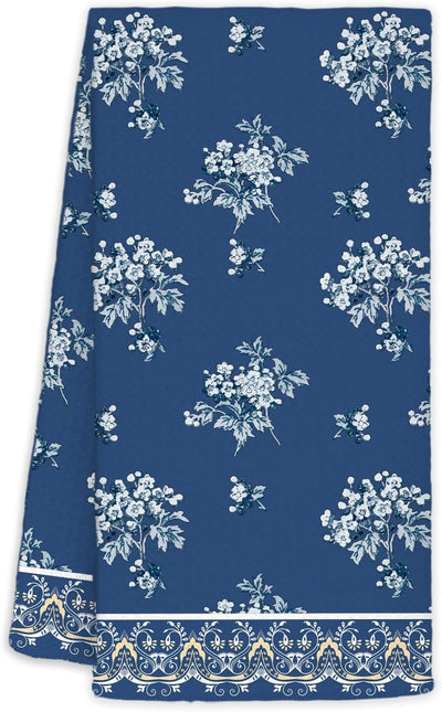 Toallas de cocina florales chinoiserie azul marino 16 x 24 pulgadas