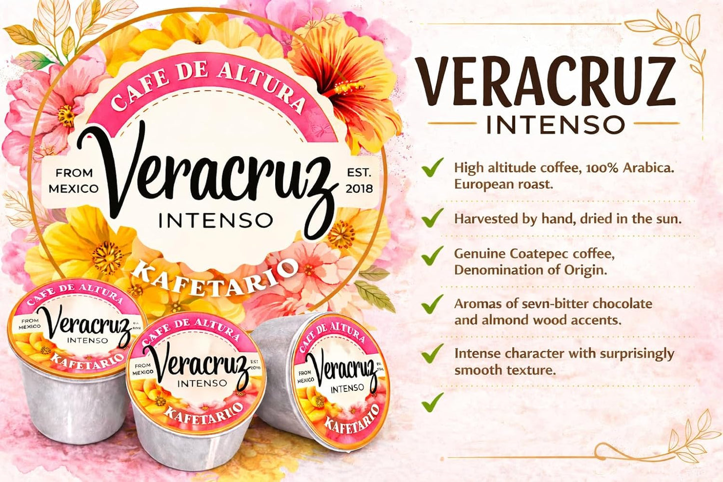 Kafetario Veracruz Intenso K-Cups 100% arábica mexicano tostado europeo 24 unidades