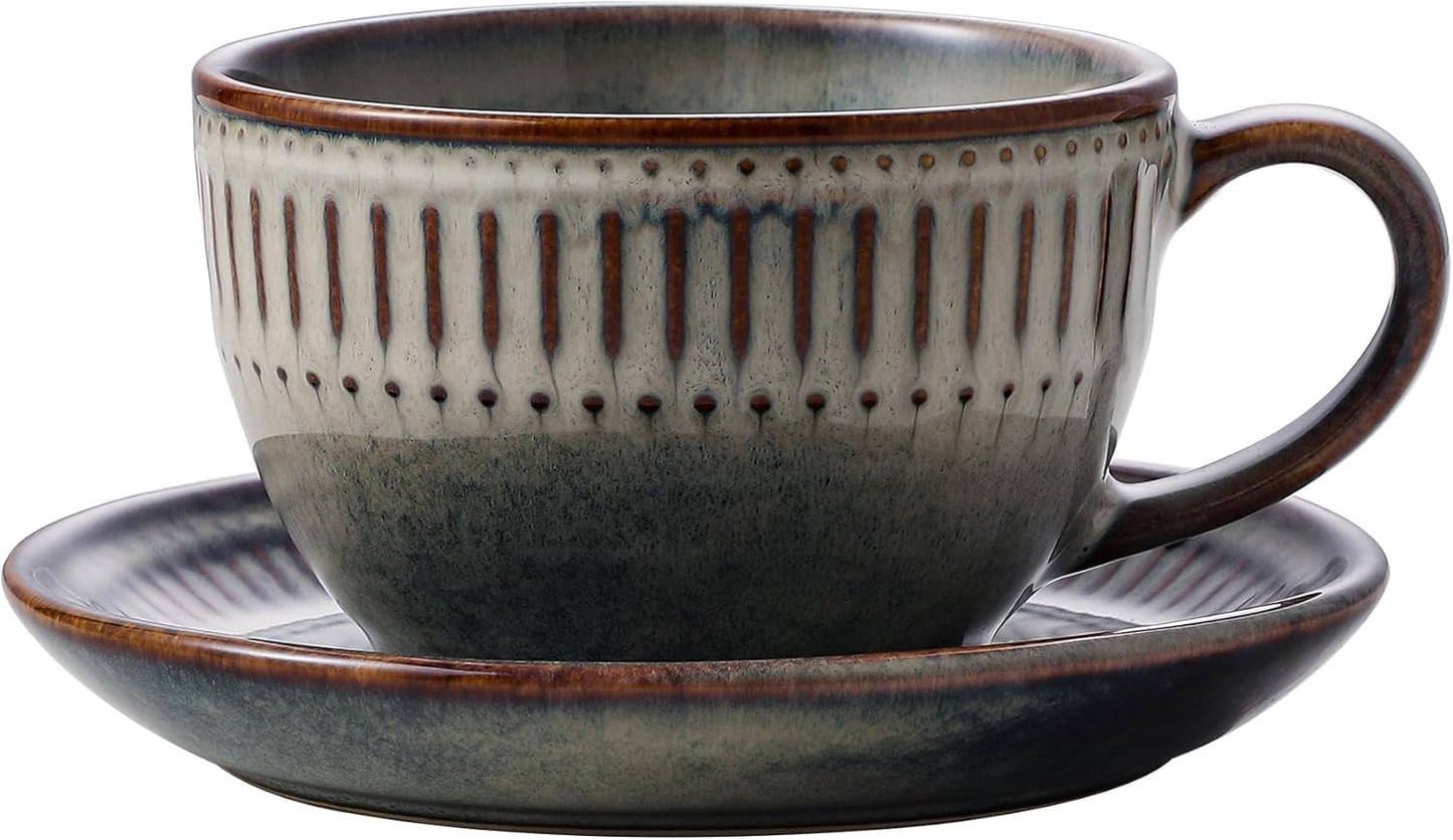 Taza cerámica café con platillo 10oz estampado elegante chocolate
