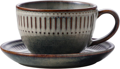 Taza cerámica café con platillo 10oz estampado elegante chocolate