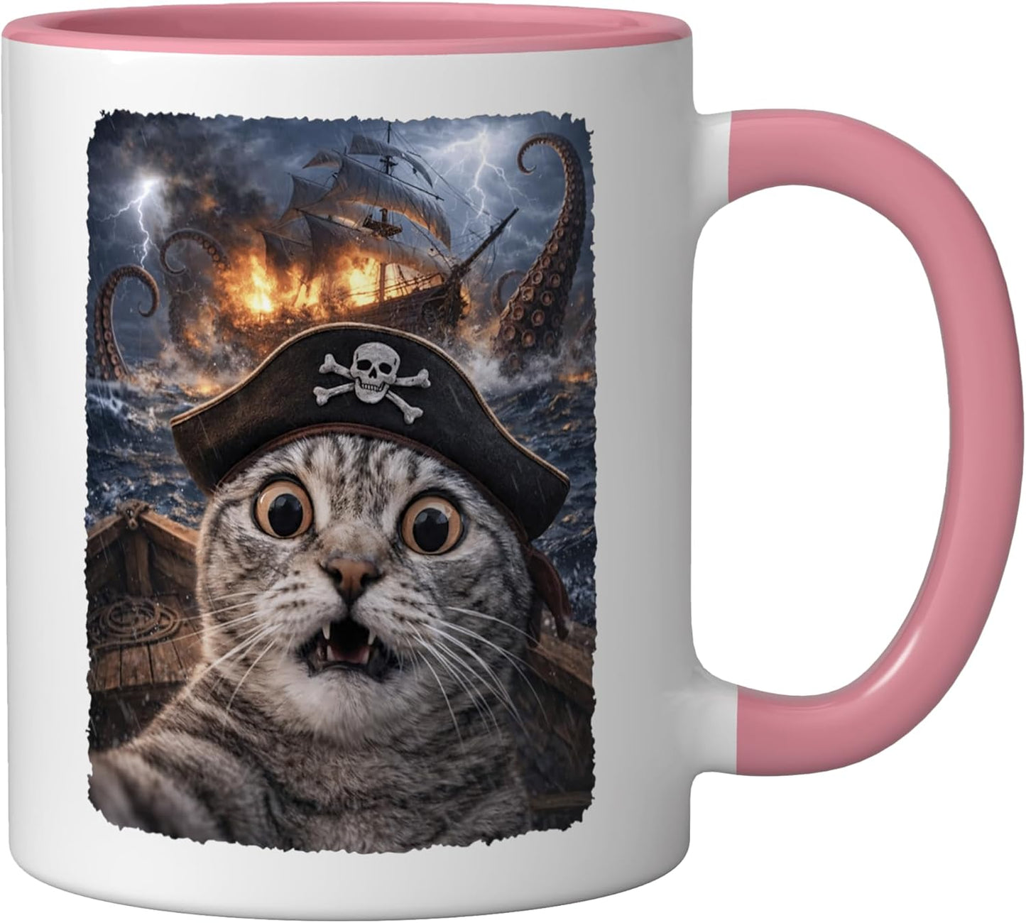 Taza Cerámica Kraken Meme Rosa/Blanco