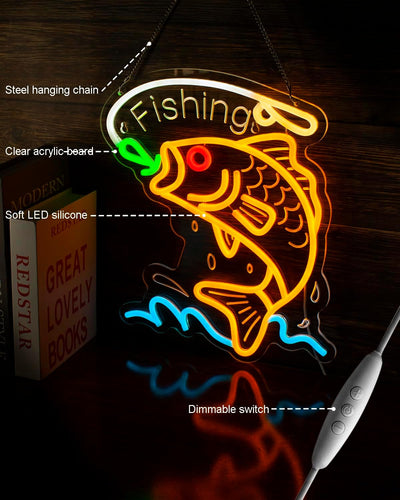 Letrero neón pesca LED USB para tienda yate garaje