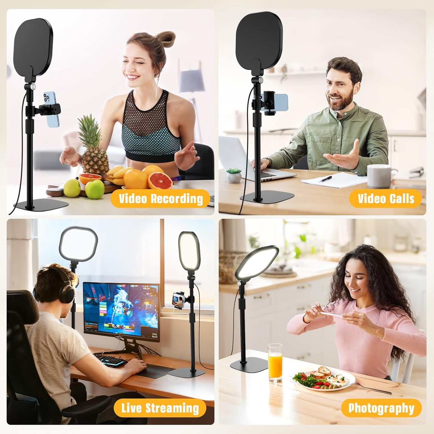 2 Pack Anillo Luz Regulable Soporte Teléfono Computadora