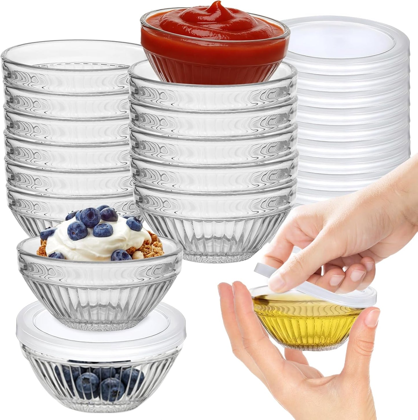 Paquete de 6 mini cuencos de vidrio de 3 pulgadas
