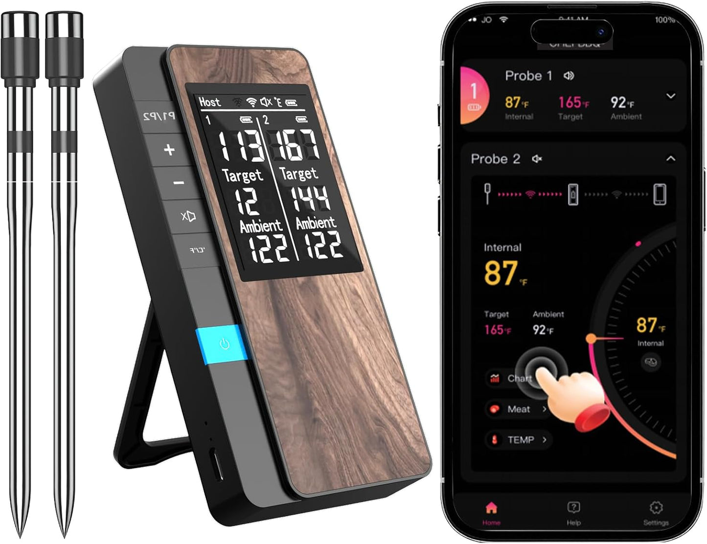 Termómetro inalámbrico inteligente AI para carne con 2 sondas de alta precisión