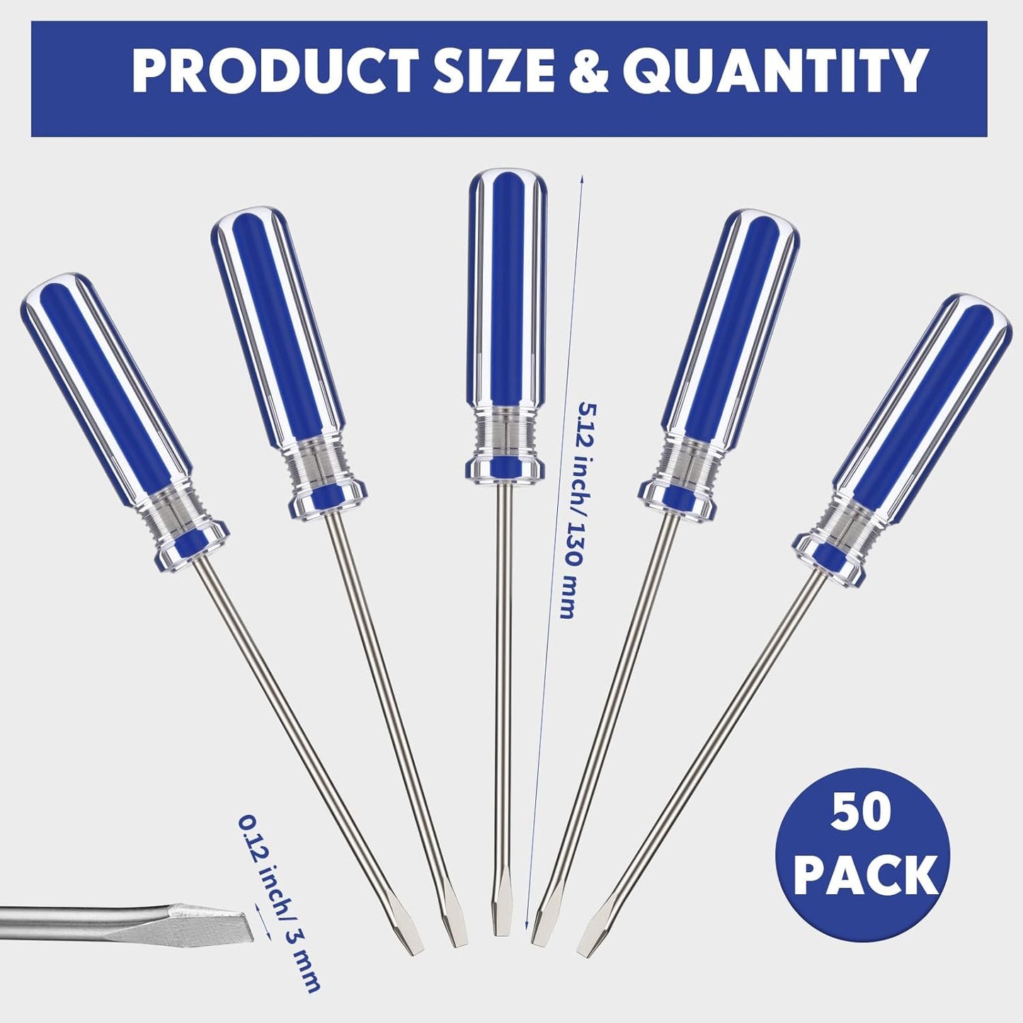 Pack 50 Destornilladores Ranurados Plana 5.12pulg Antiderrap