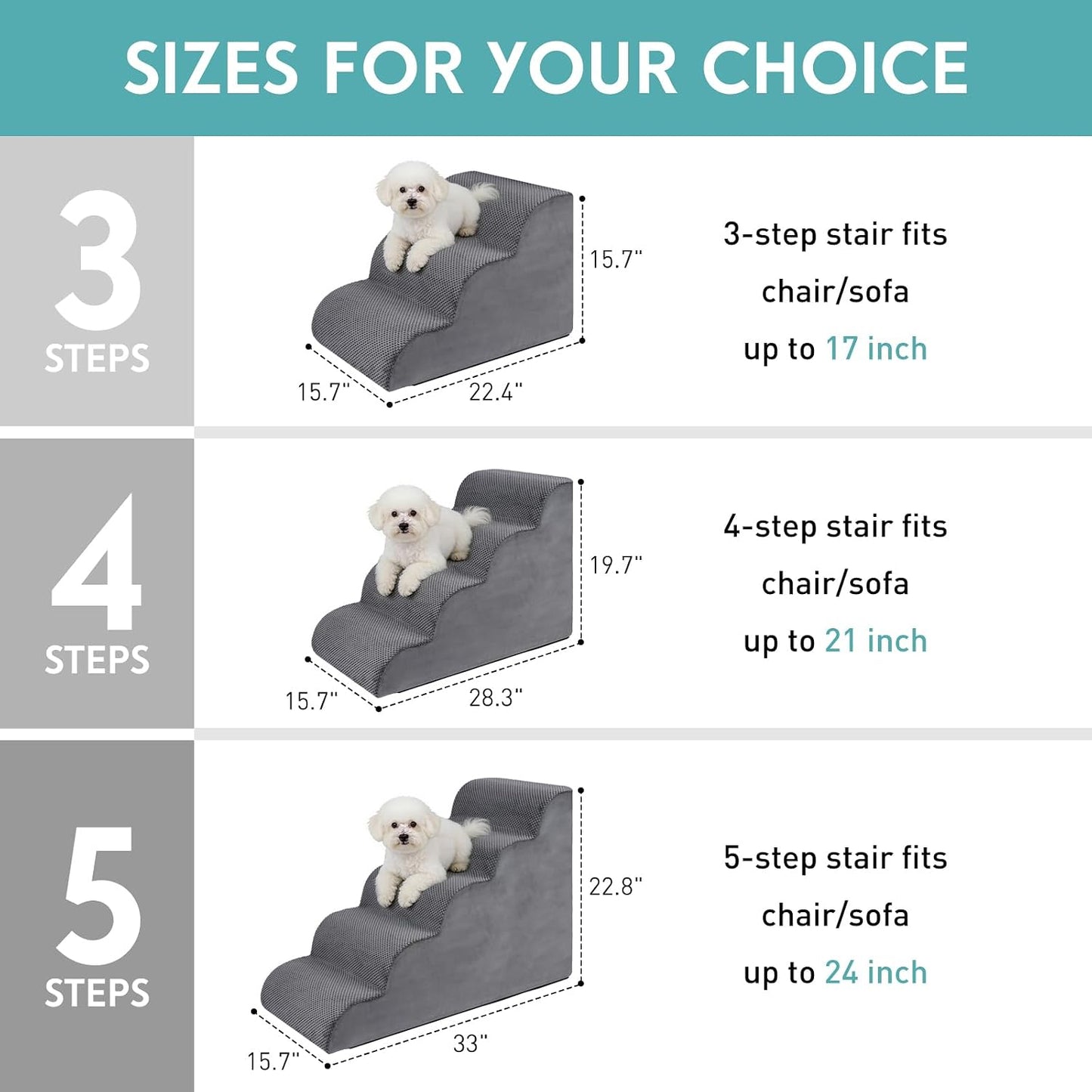 Escaleras para perros pequeños 19.7pulg 4 escalones con espuma 30D