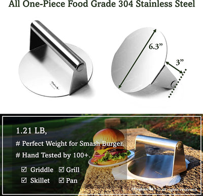 Prensa hamburguesas 6.3pulg acero inox 304 para barbacoa