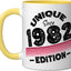 Taza cerámica vintage edición 1982 amarillo/blanco