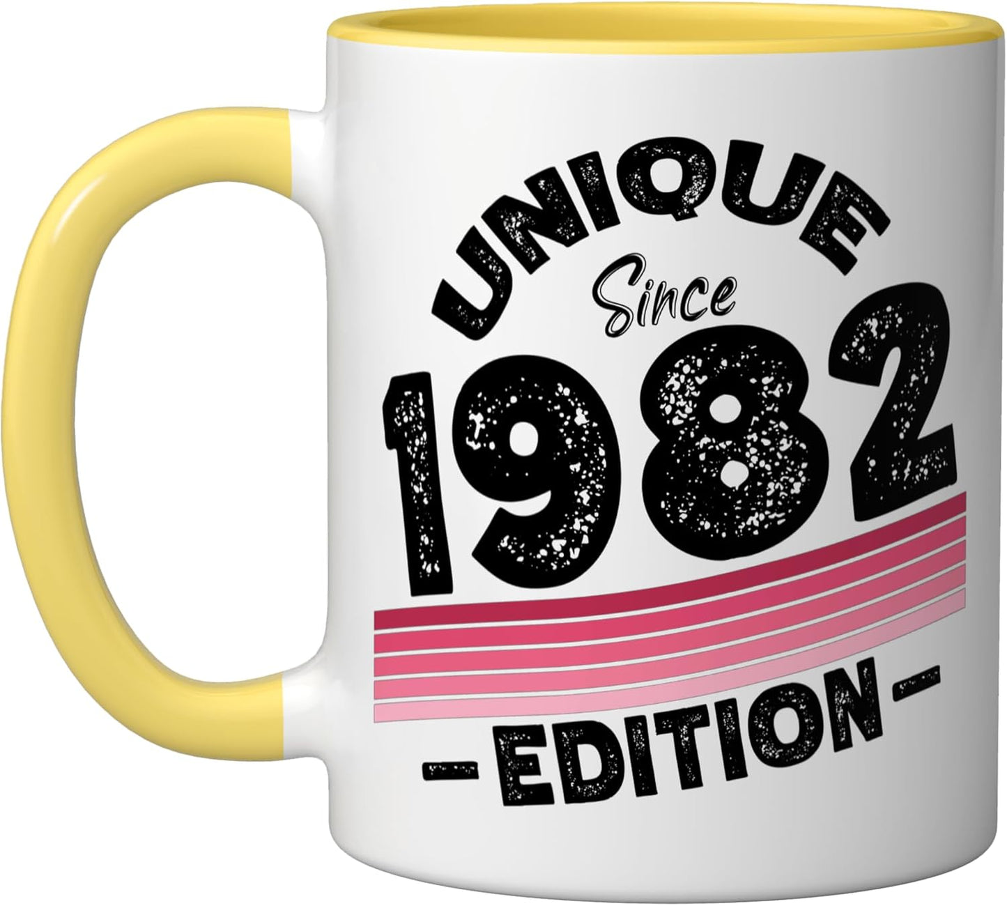 Taza cerámica vintage edición 1982 amarillo/blanco