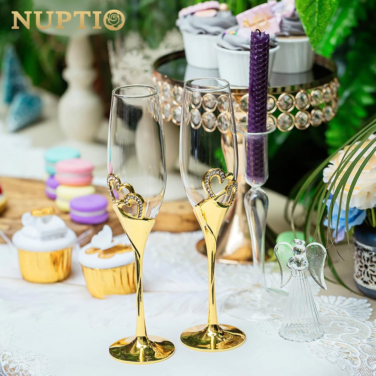 Flautas Champán Cristal Soporte Pastel Madera