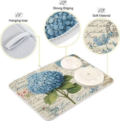 Tapete secado platos hortensias azules 18x24pulg