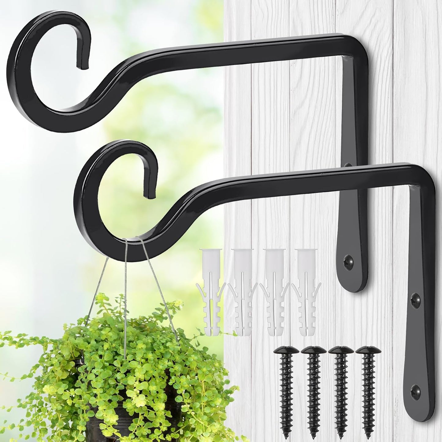 Ganchos metal para plantas colgantes 6pulg set 2