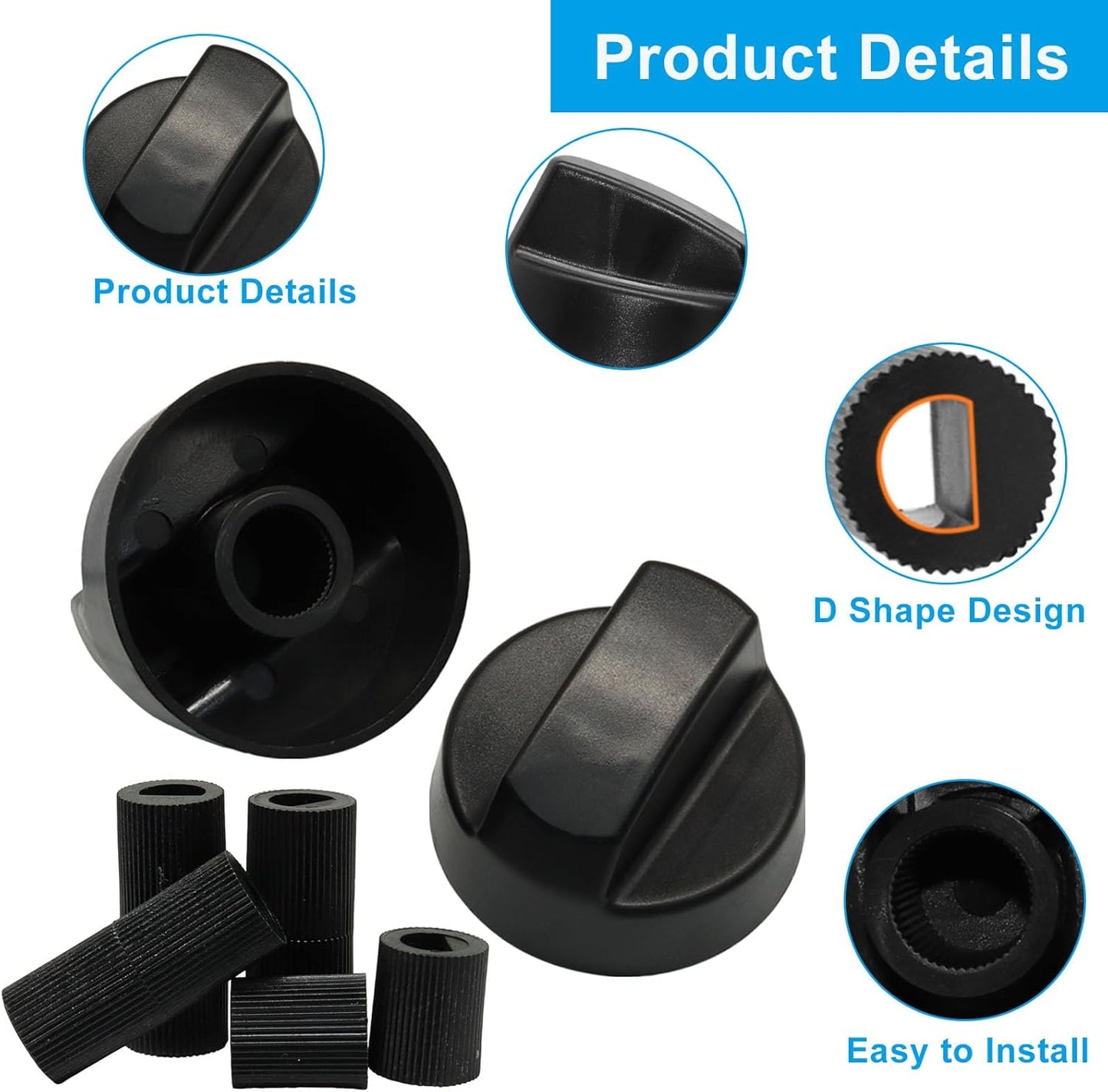 Set 4 Perillas Universales Negro con 12 Adaptadores Estufa