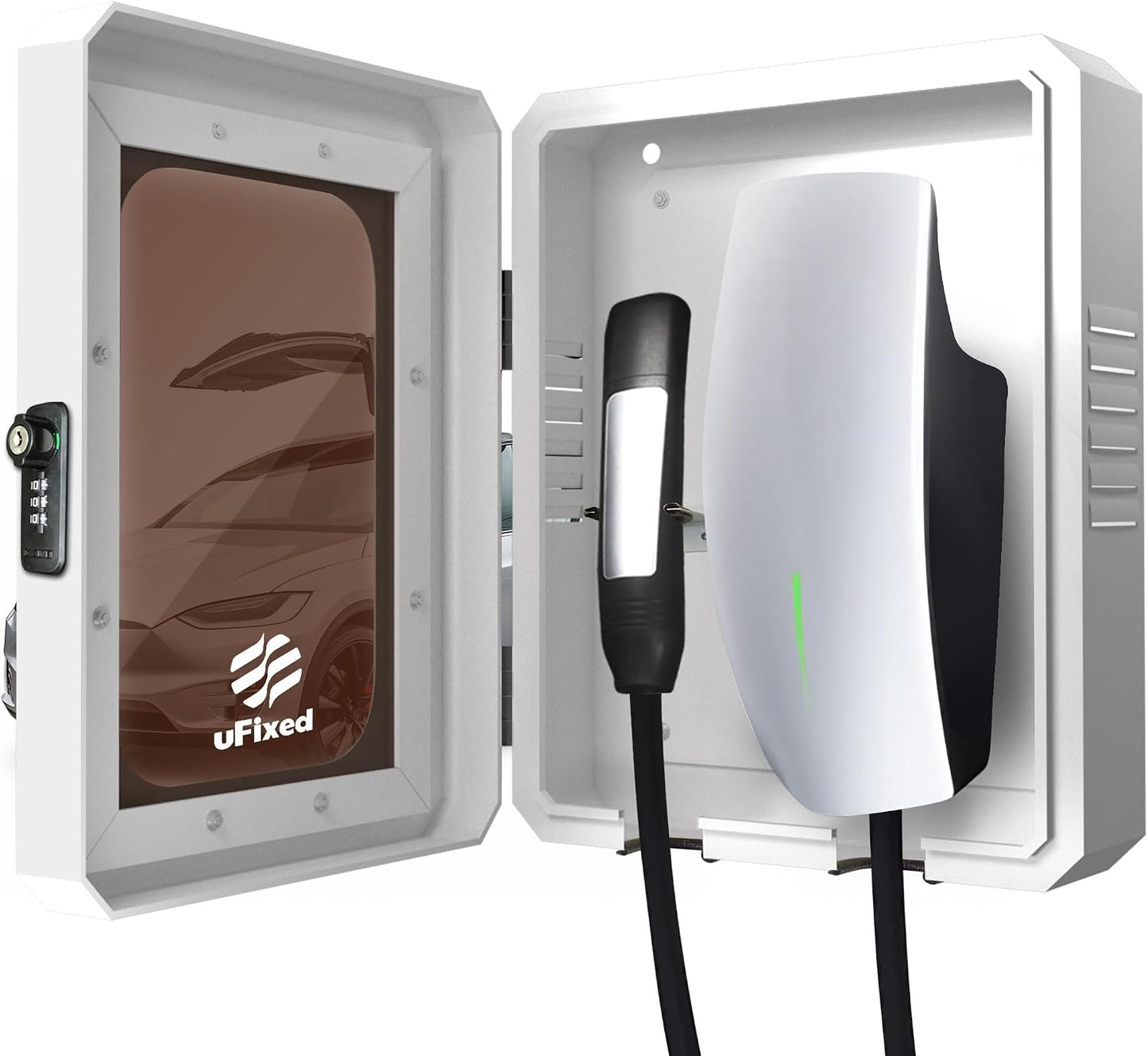 Caja cargador pared metal cerradura Tesla
