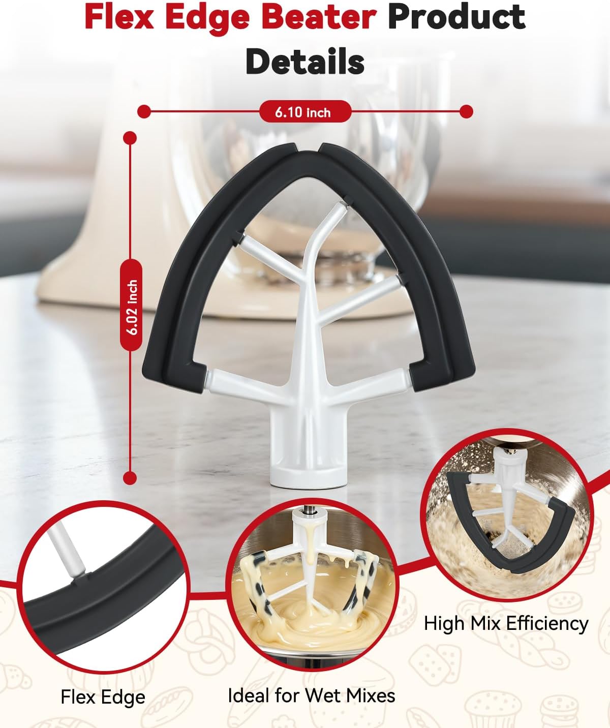 Paleta batidora flexible para KitchenAid 4.5-5 cuartos de galón con soporte inclinable