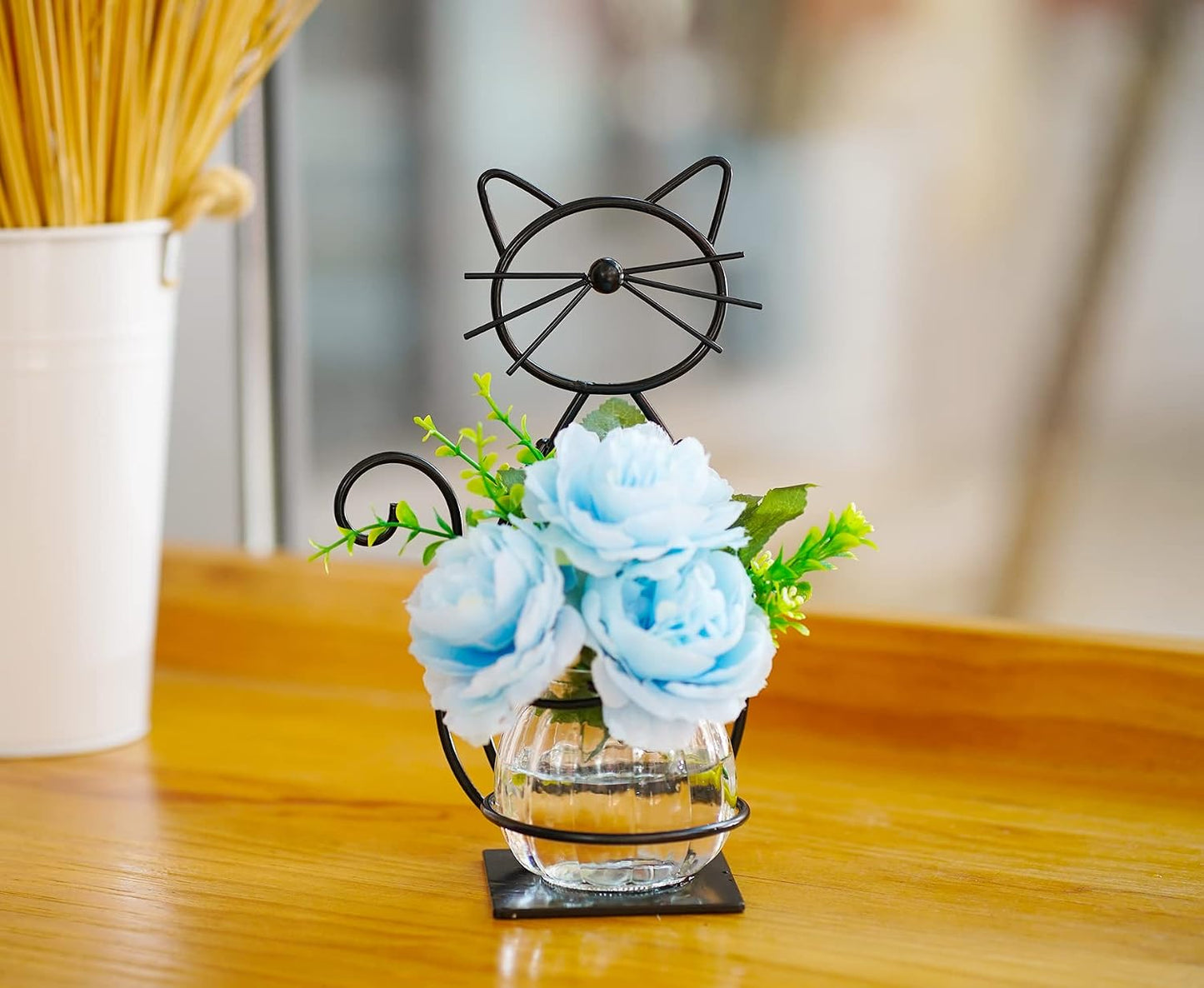 Macetero cristal soporte metal para plantas gato