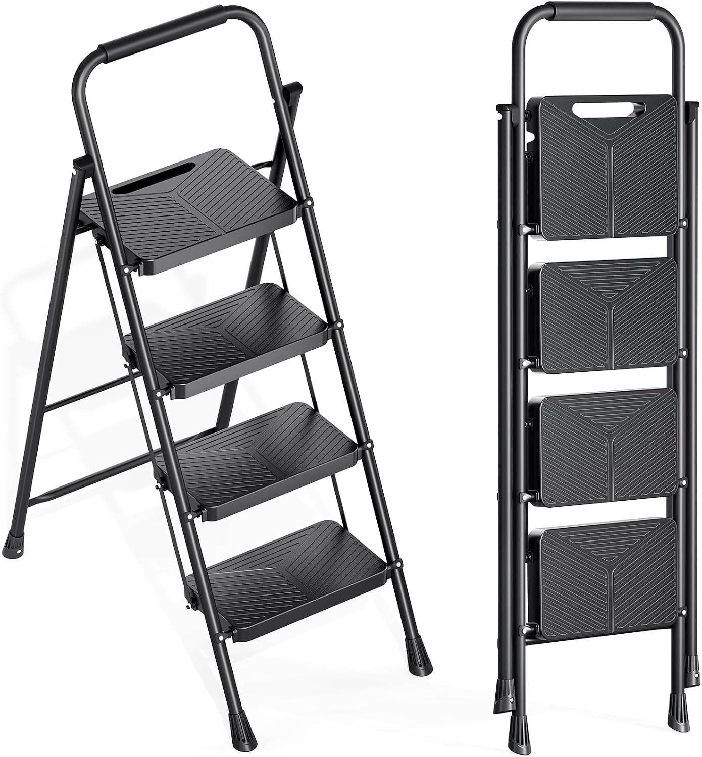 Escalera 4 escalones acero 500lb plegable con pasamanos