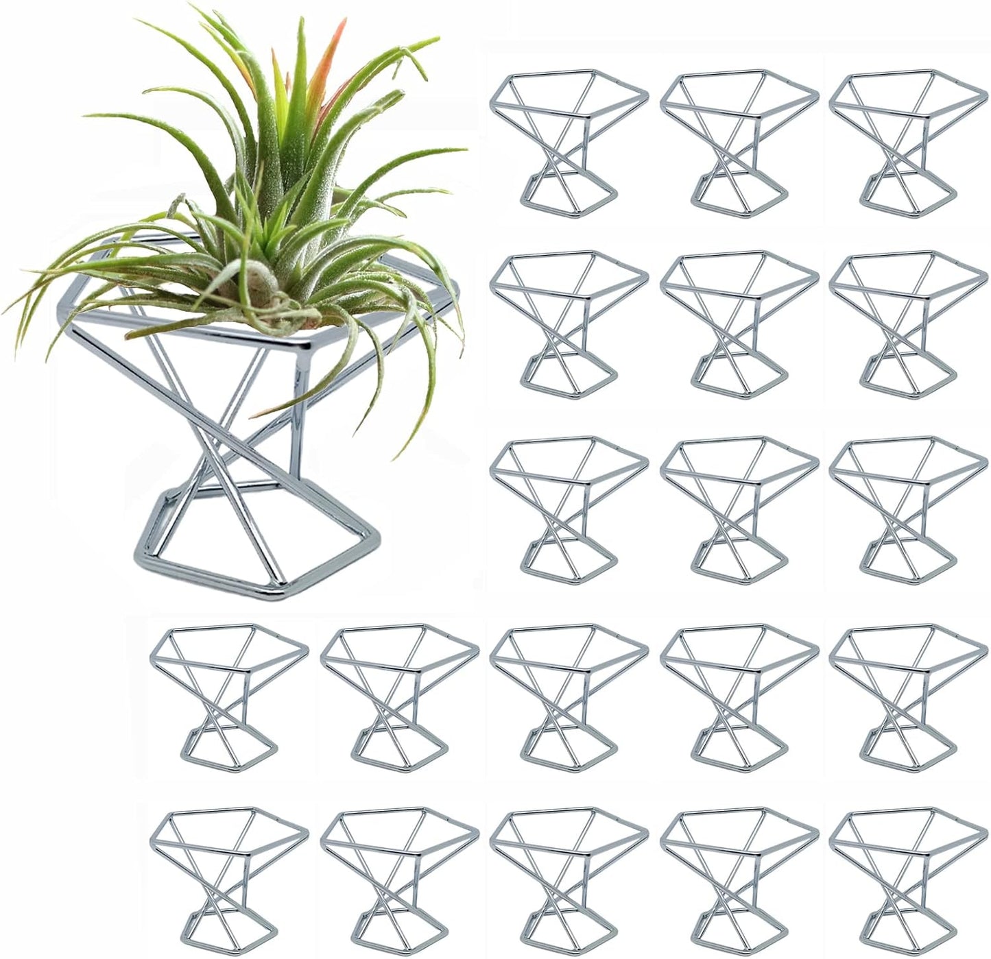 20 Soportes Plantas Aire Metal Geométrico Plateado