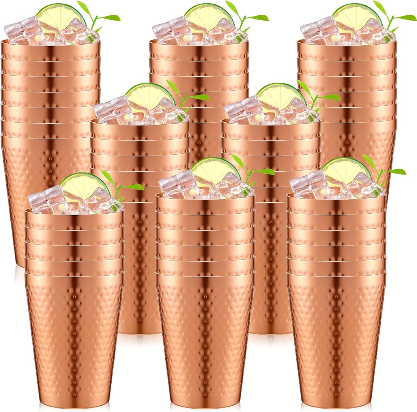 48 Vasos Cobre Aluminio 14oz Apilables Dorado