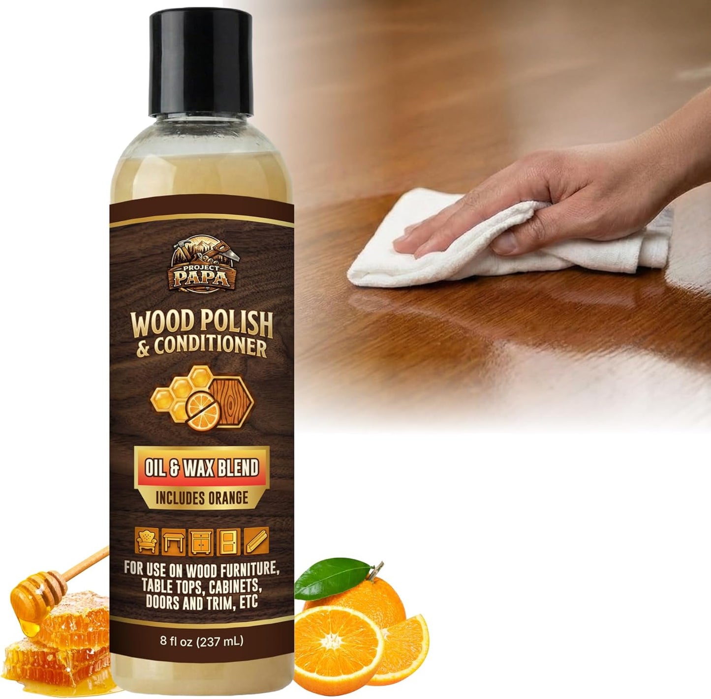 Pulidor madera con aceite naranja cera abejas 8oz
