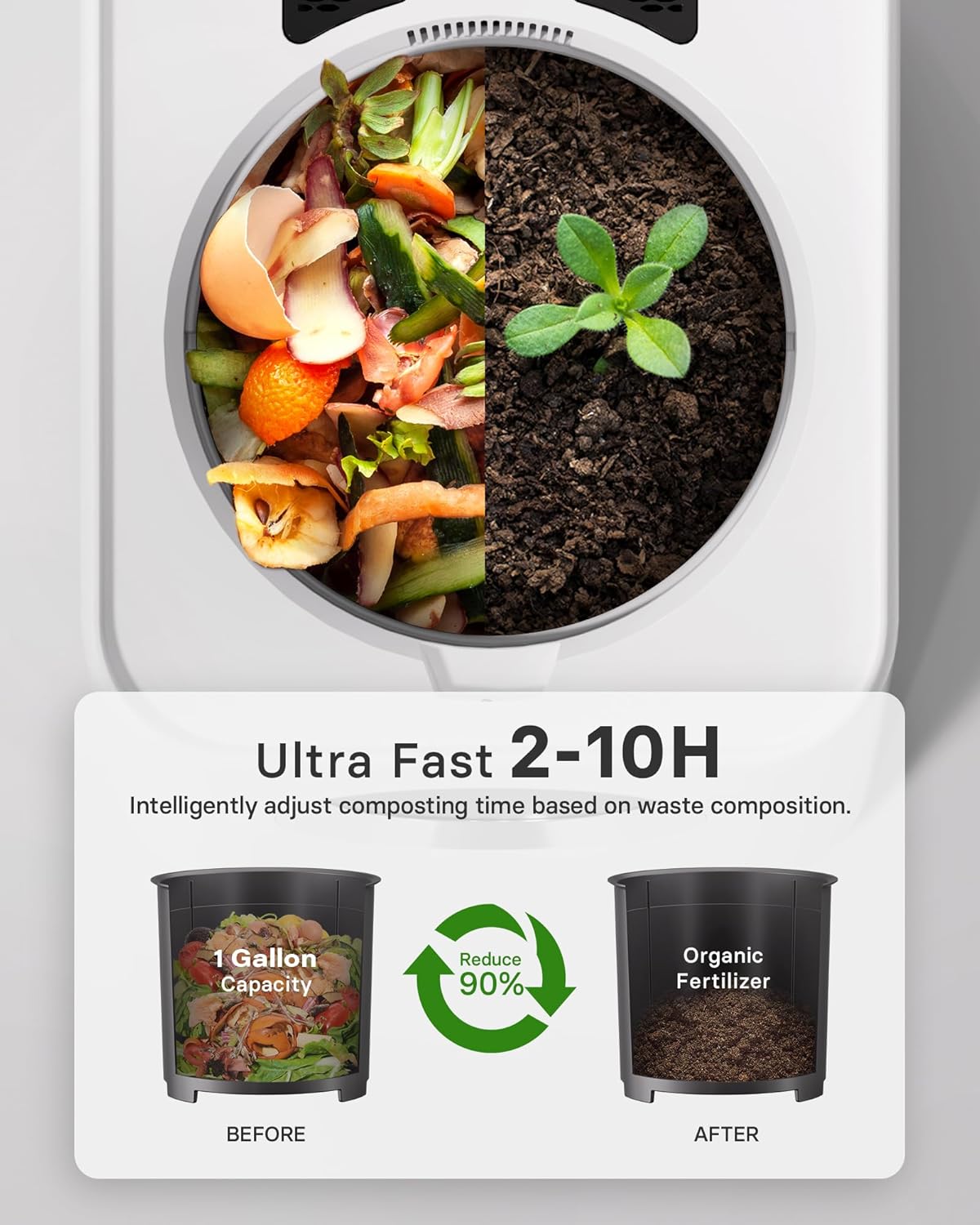 Compostador cocina Smart Mill 1gal con pantalla tactil 4 cuchillas