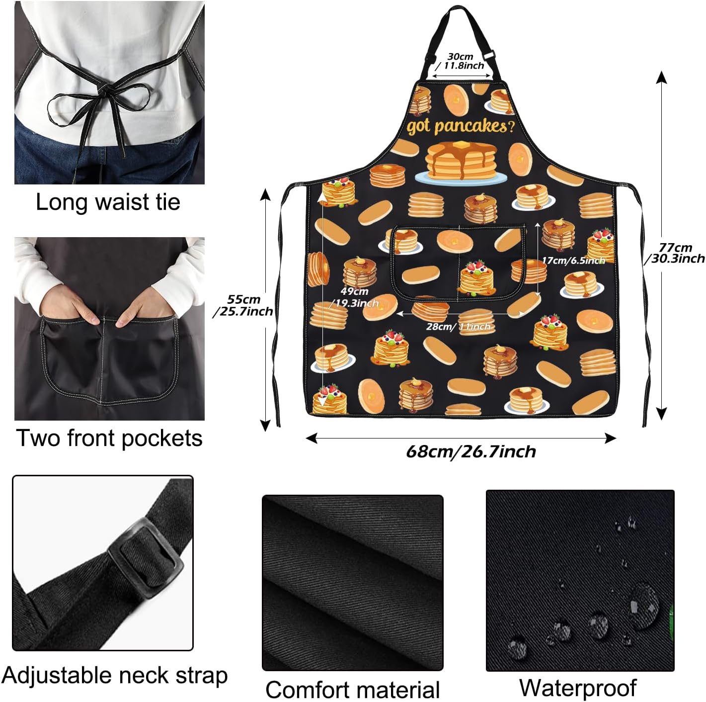Delantal de chef PXTIDY para hacer panqueques con bolsillos