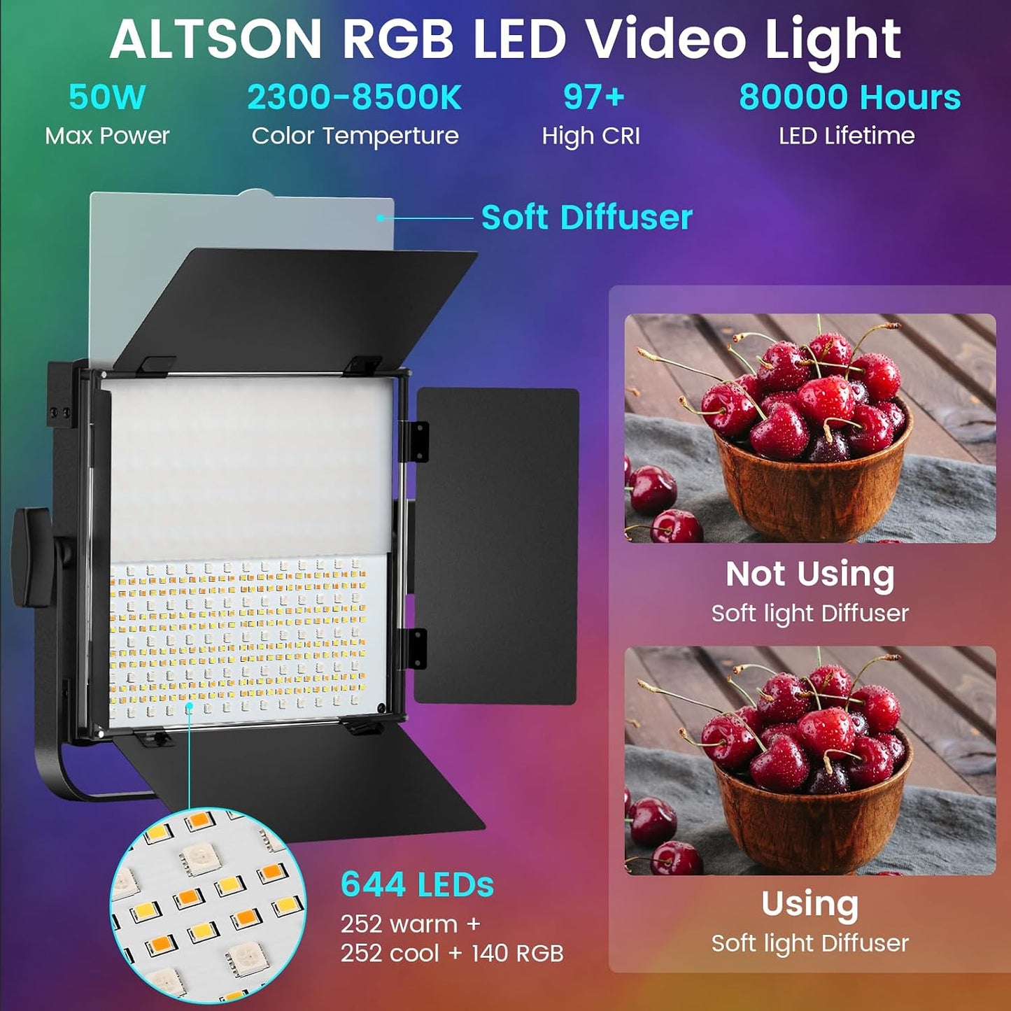 Kit 2 Luces LED RGB Profesionales 50W 2300K~8500K