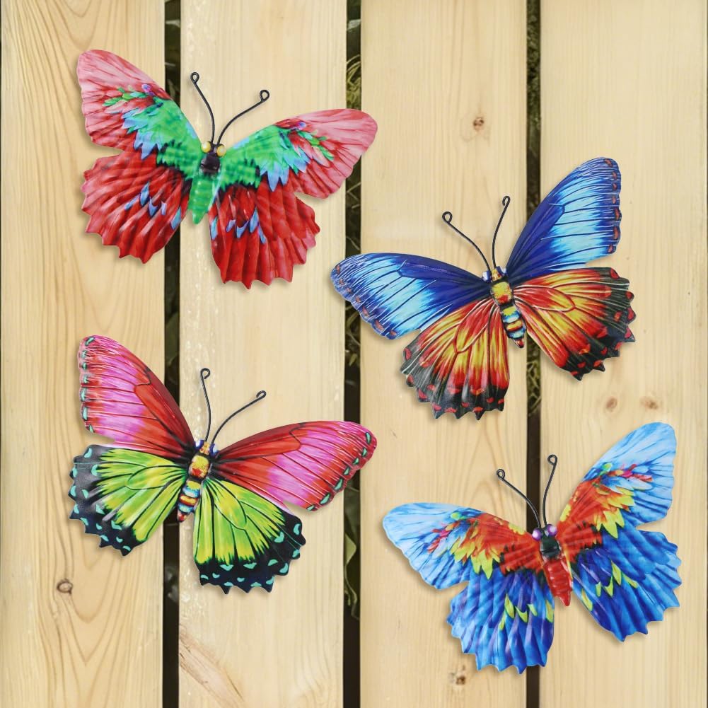 4 Mariposas Metal Decoración Pared Exteriores Jardín