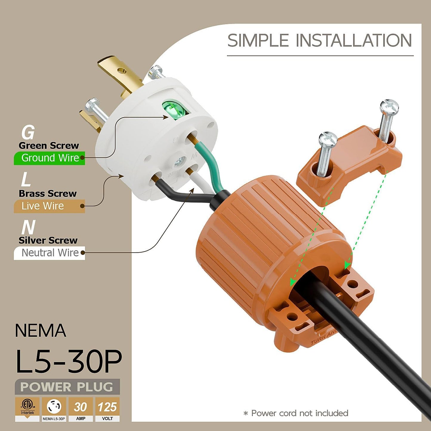 Conector Nema L5-30P 30A 125V enchufe macho grado industrial
