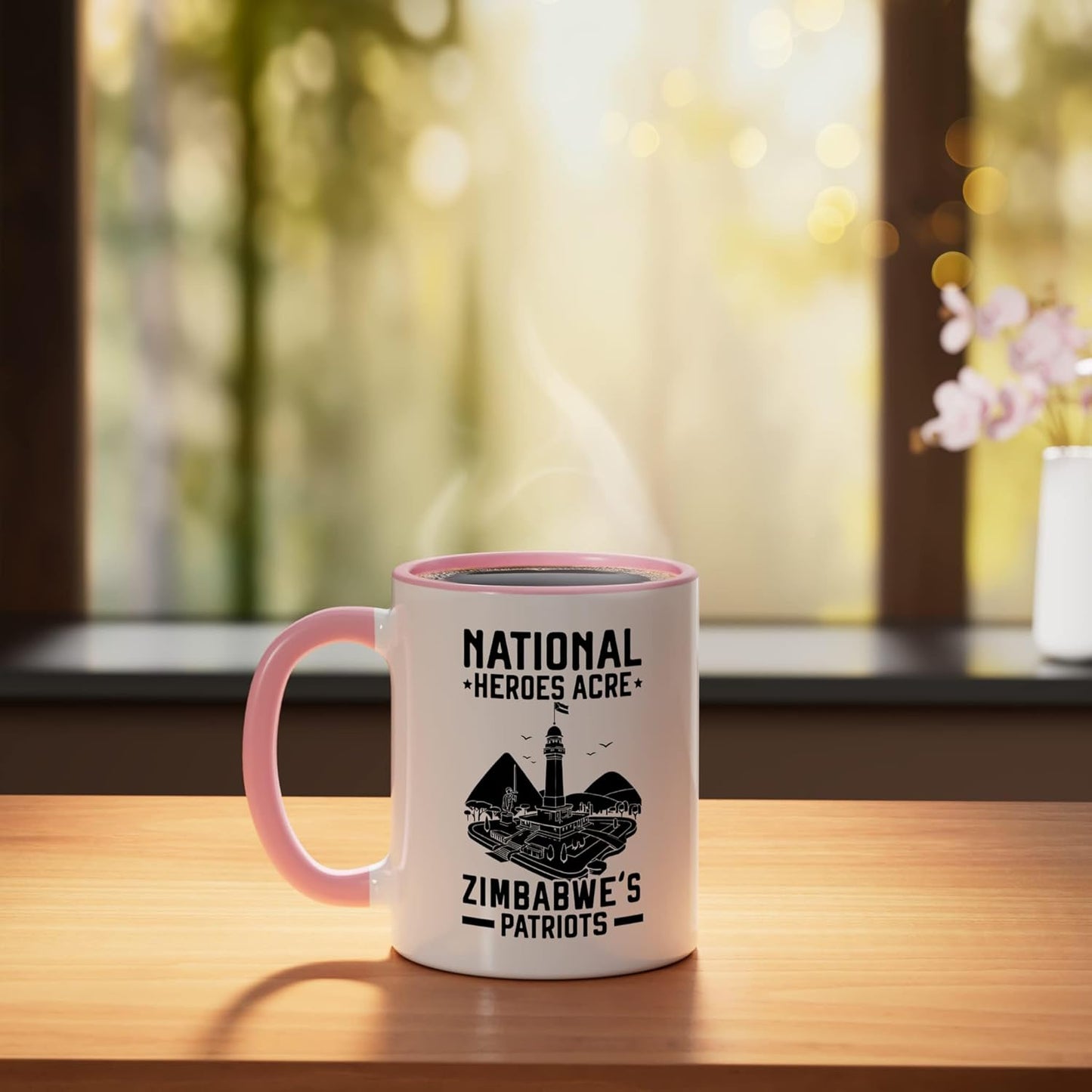 Taza Cerámica Bandera Zimbabue Rosa Blanco