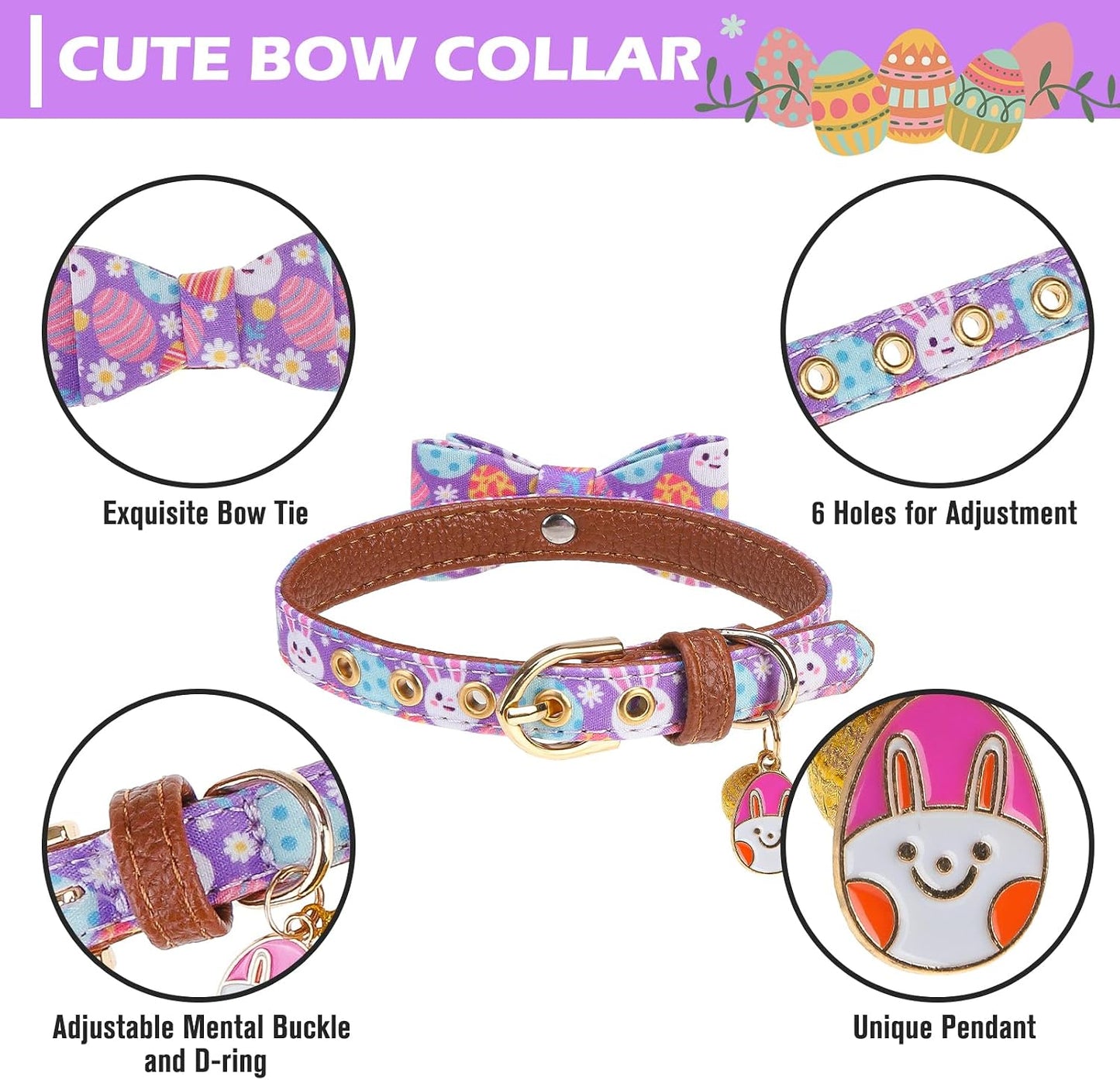 Juego collar y correa perro Pascua bordada suave