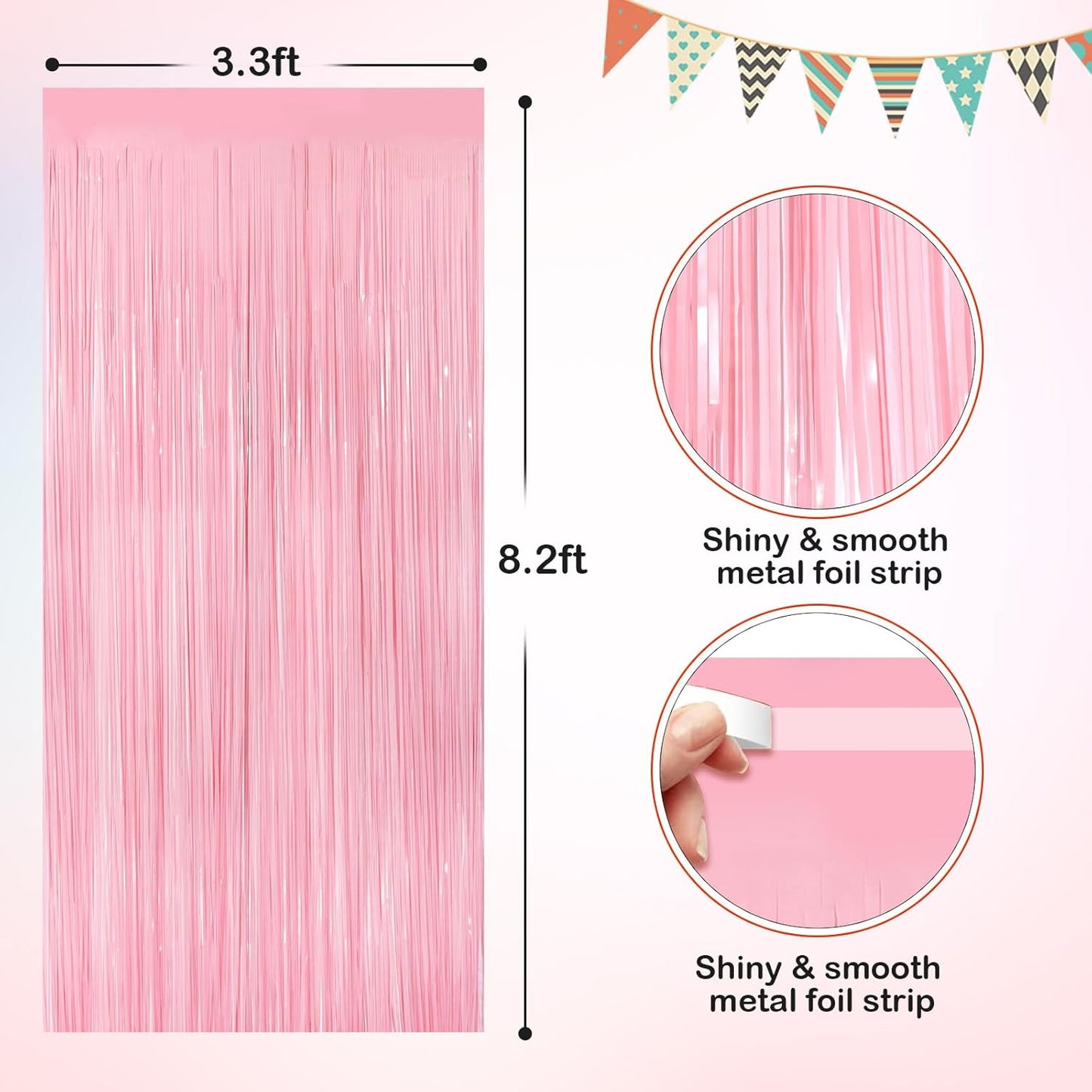 Cortinas flecos oropel rosa pastel 3.3x8.3ft paquete 2