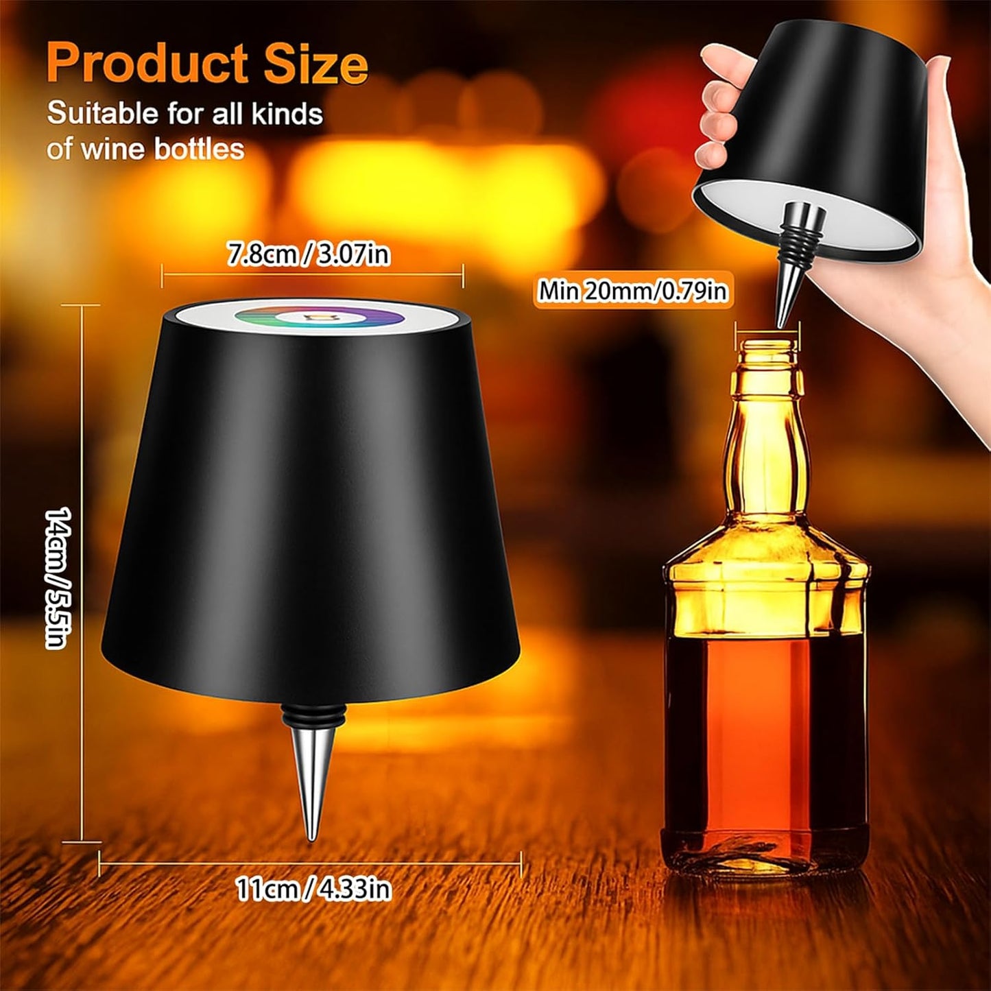 Pantalla inalámbrica RGB para botella vino control táctil negro