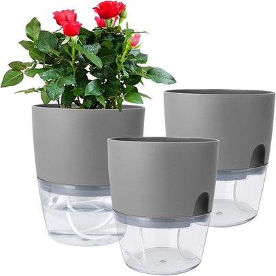 Macetas riego automático 6pulg set 3 color gris