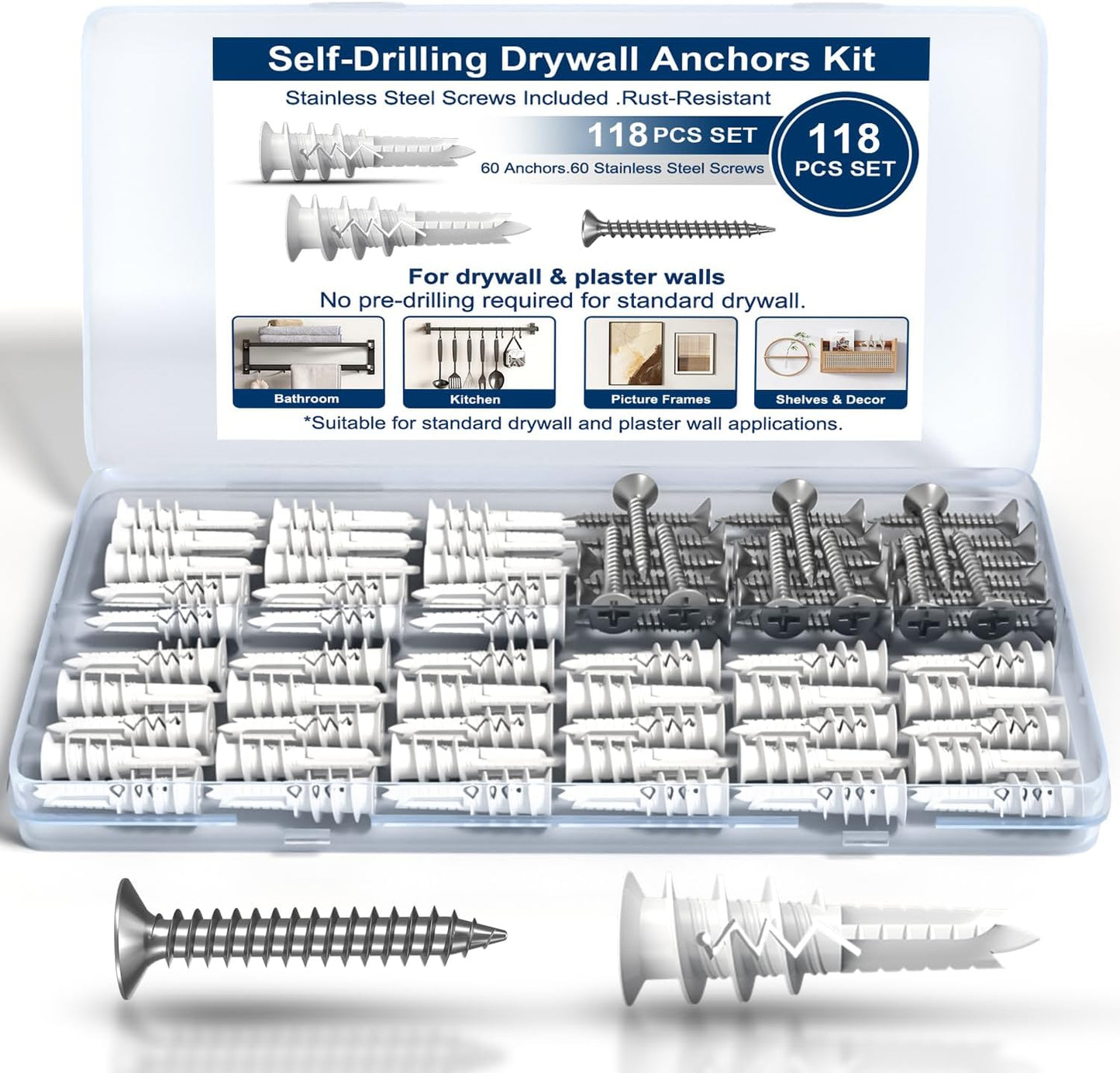 Kit 118 Anclajes Auto perforantes Yeso 8x1-1/4 Pulg Resistentes