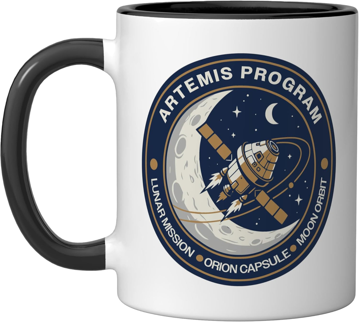 Taza Cerámica Artemis Luna Órbita Espacial Negro/Blanco