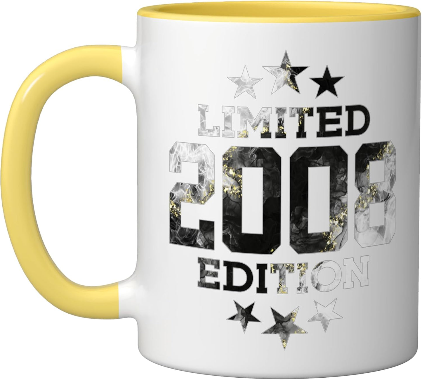 Taza cerámica edición limitada 18 años 2008 amarillo/blanco