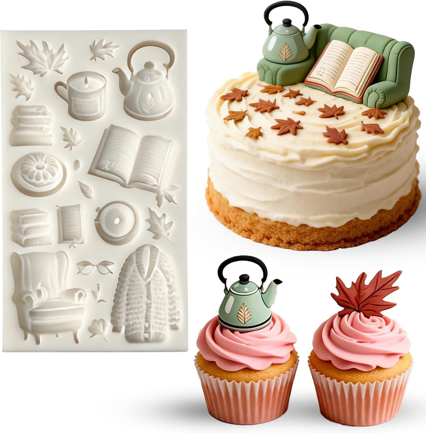 Molde de silicona para suéter de hoja de arce otoñal y decoración de cupcakes