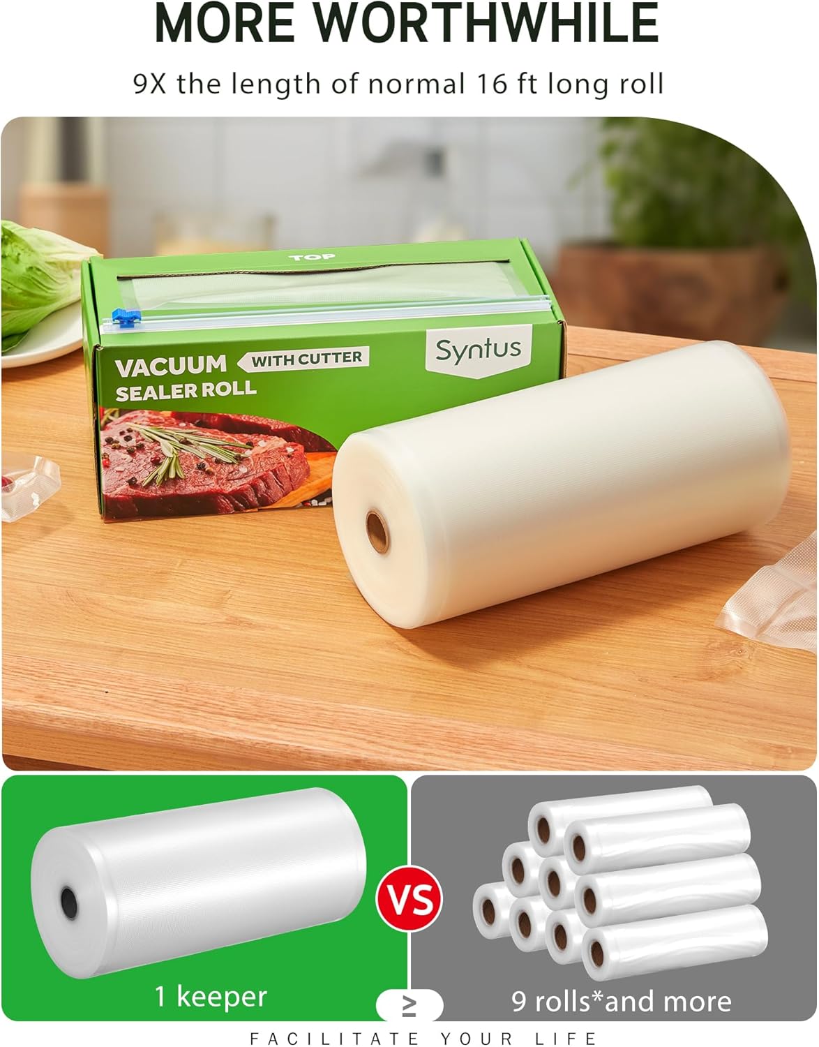 Rollo sellado al vacío 11pulg x150pies con dispensador sin BPA