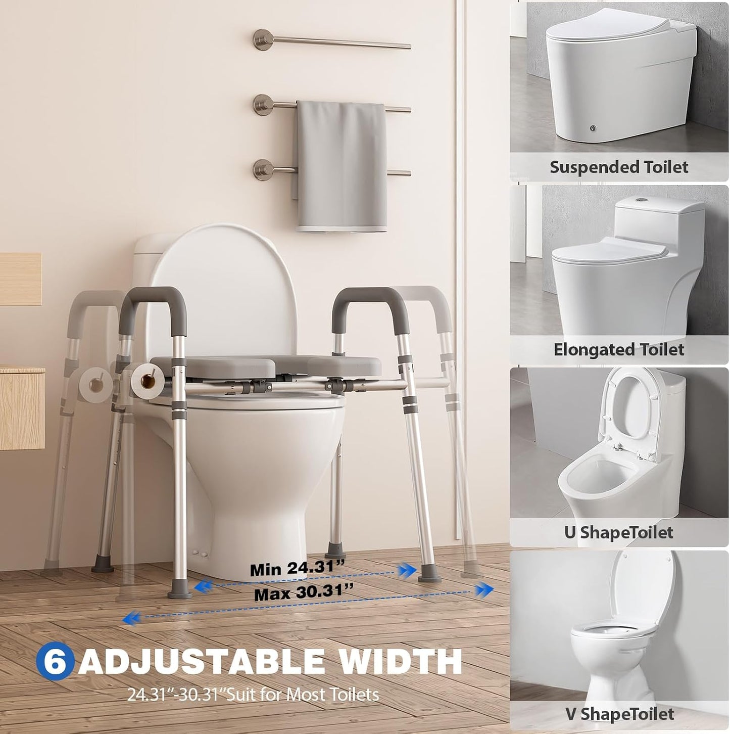 Asiento inodoro elevado con asas ajustables