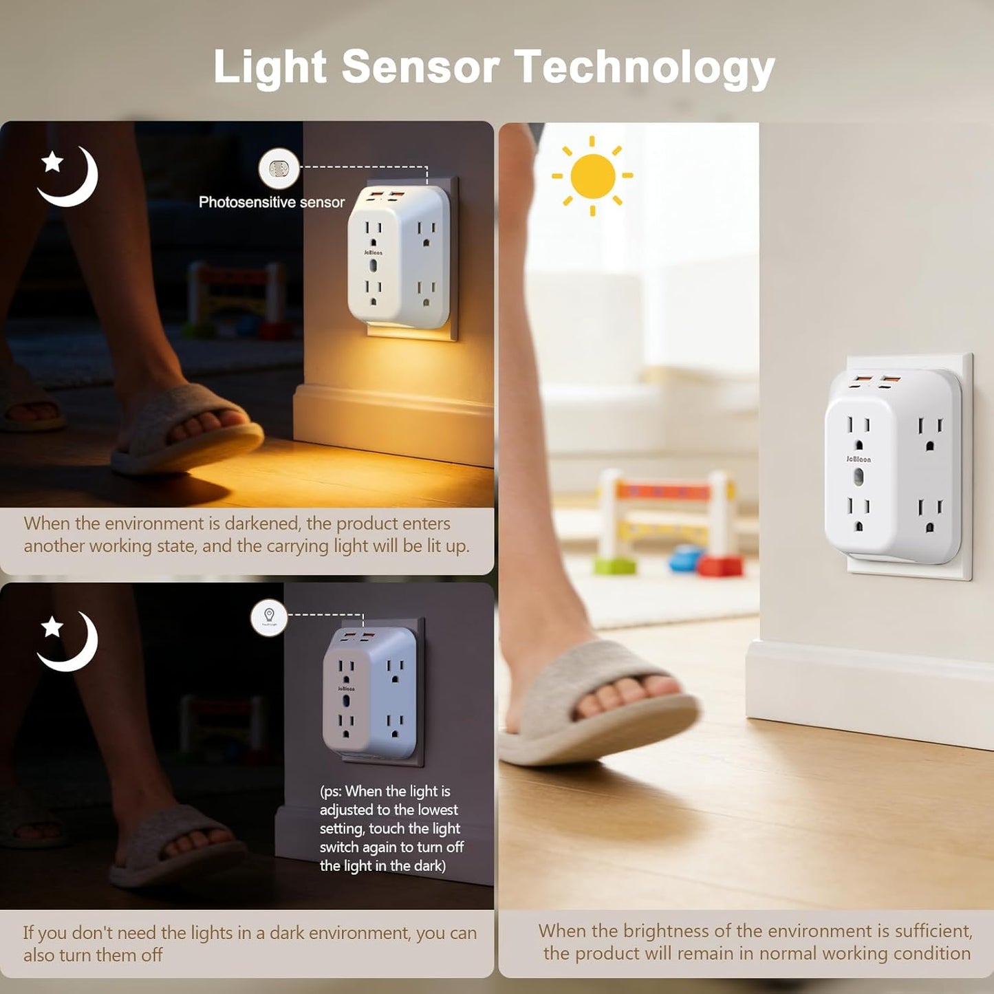 Extensor corriente 6 salidas con USB C y luz nocturna
