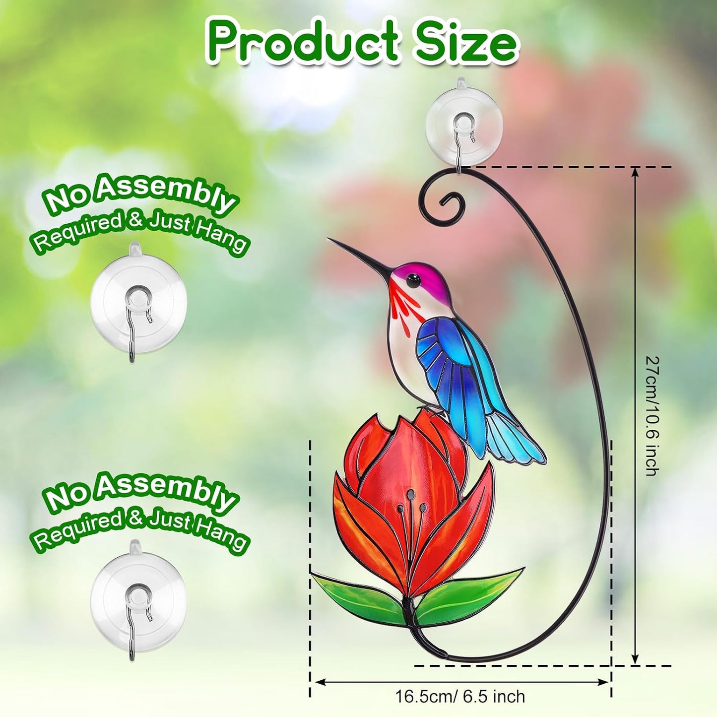 Colibrí azul con flor roja para ventana decoración