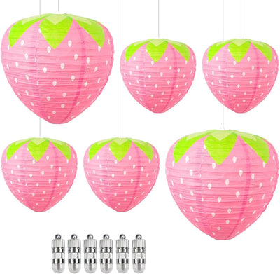 Farol LED colgante rosa pack 6 linternas Kawaii 12x8pulg