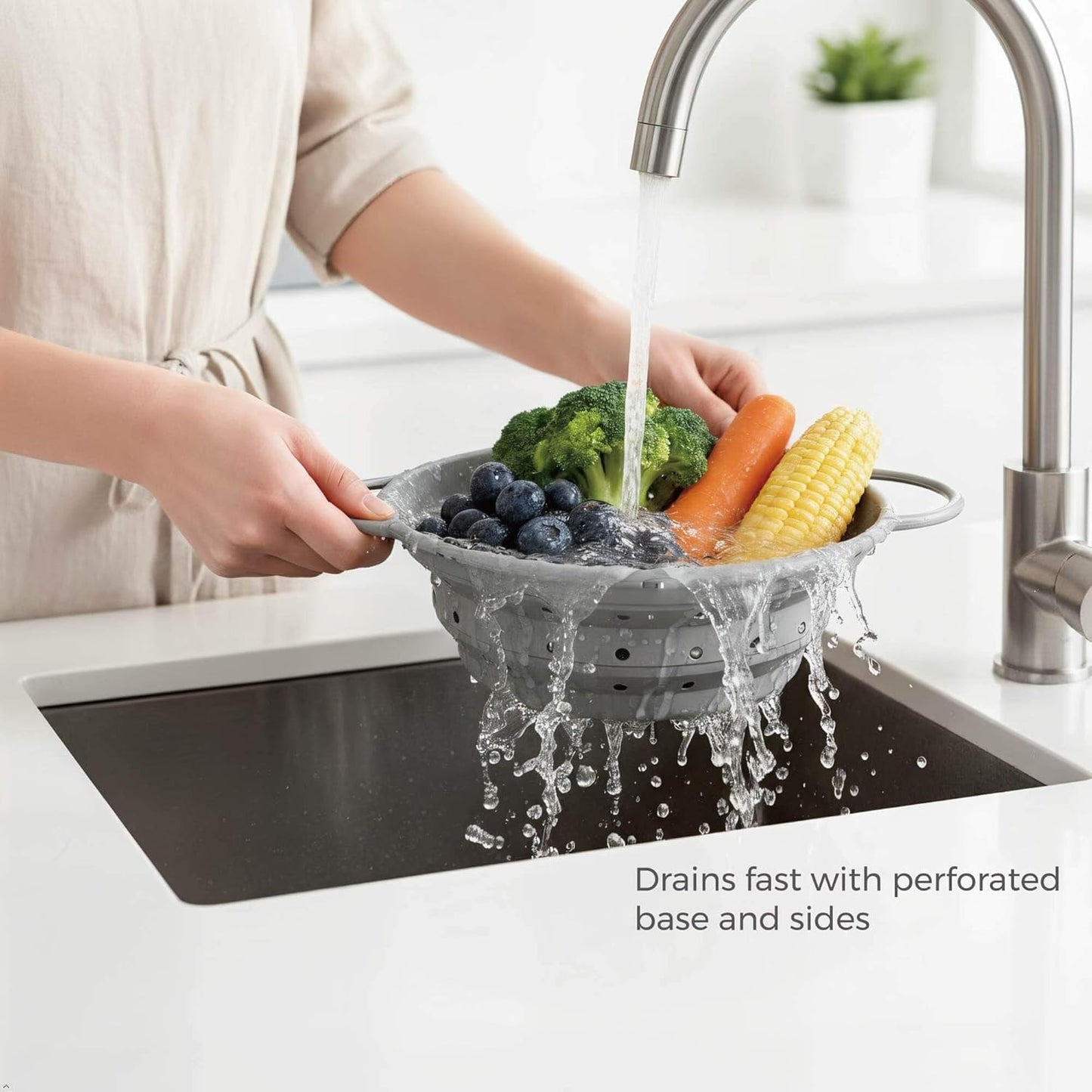 Colador silicona plegable 2qt gris pizarra