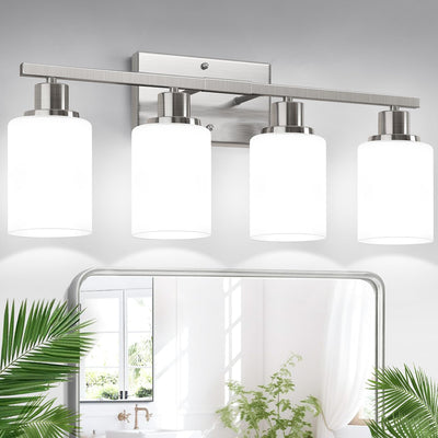 Lámpara baño 4 luces níquel cepillado pantalla vidrio leche