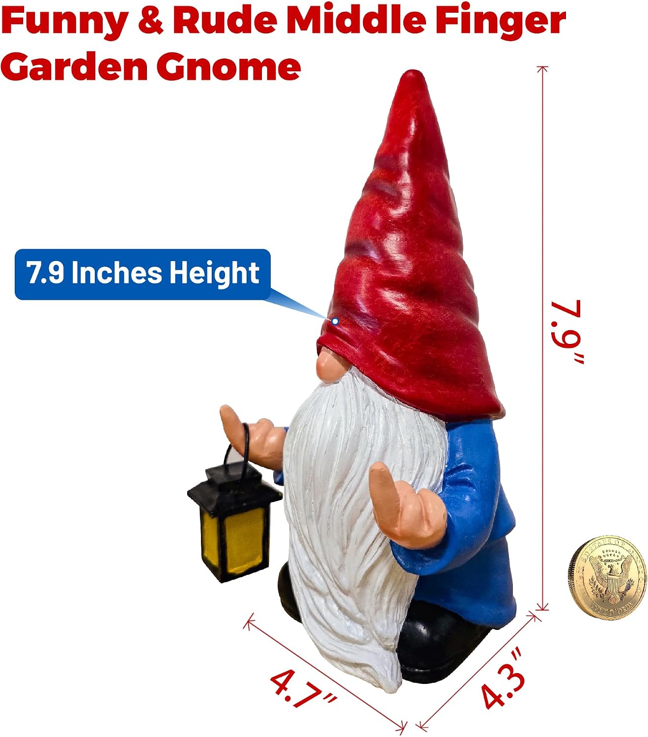 Estatua gnomo dedo medio jardín decoración 7.9pulg