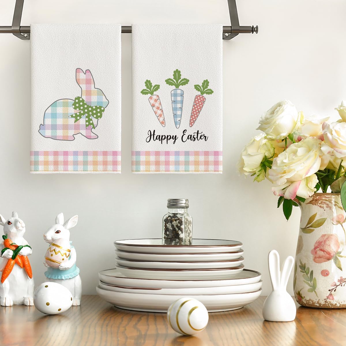 Paños de cocina con diseño de conejo y zanahoria 18 x 26 pulgadas
