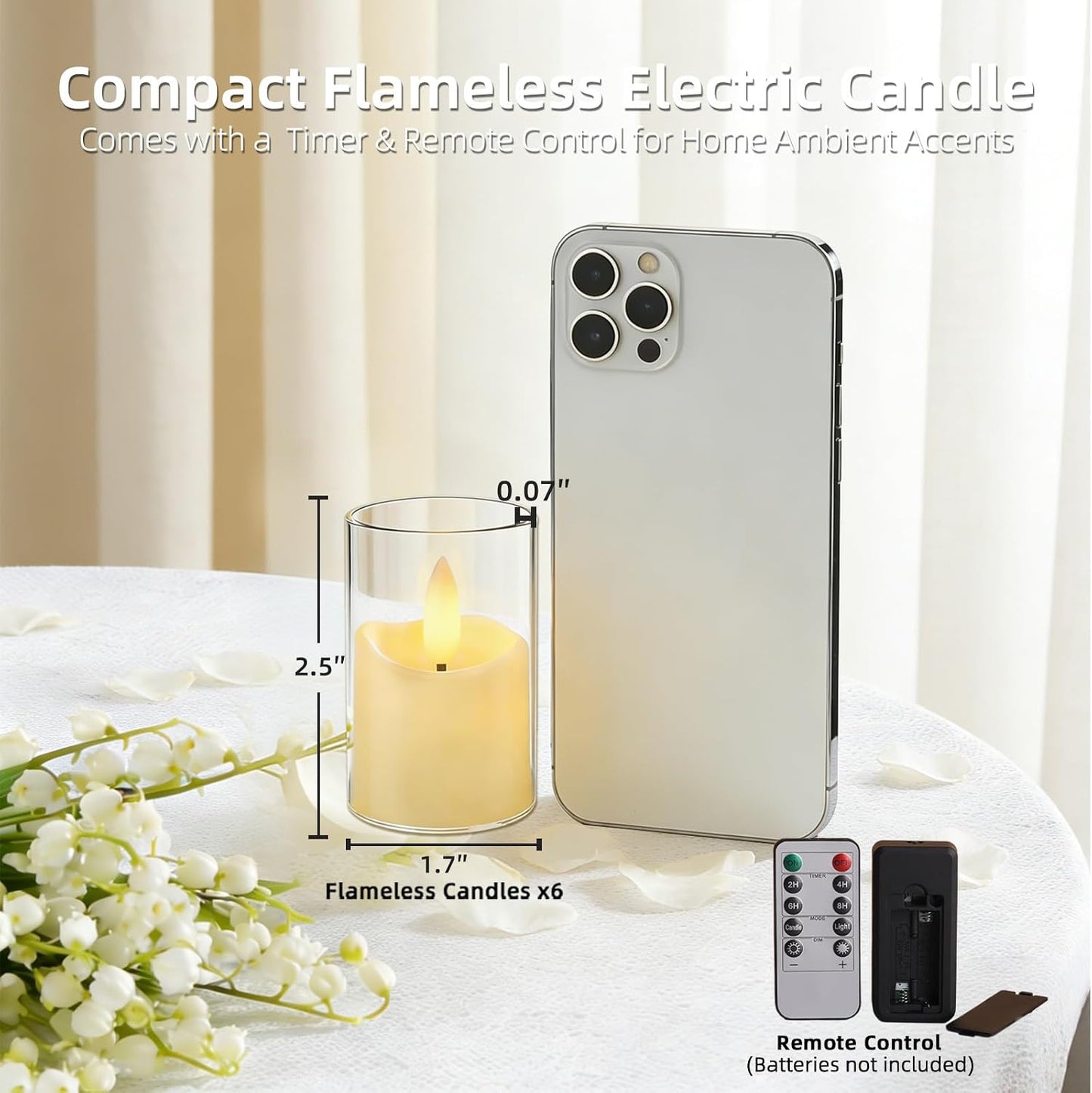 Velas té recargables acrílicas 1.7x2.5pulg LED set 6