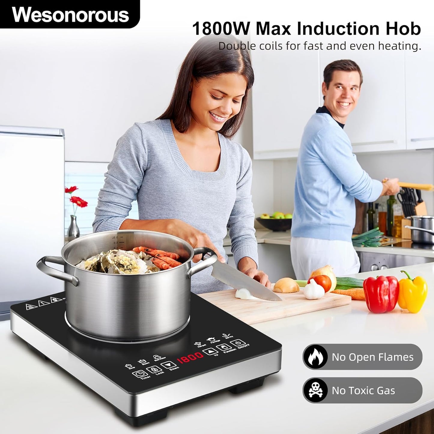 Estufa Inducción Portátil 1800W con Control Táctil LCD